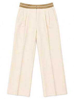 Mango Cream Wide-Leg Trousers with Tan Waistband Detail